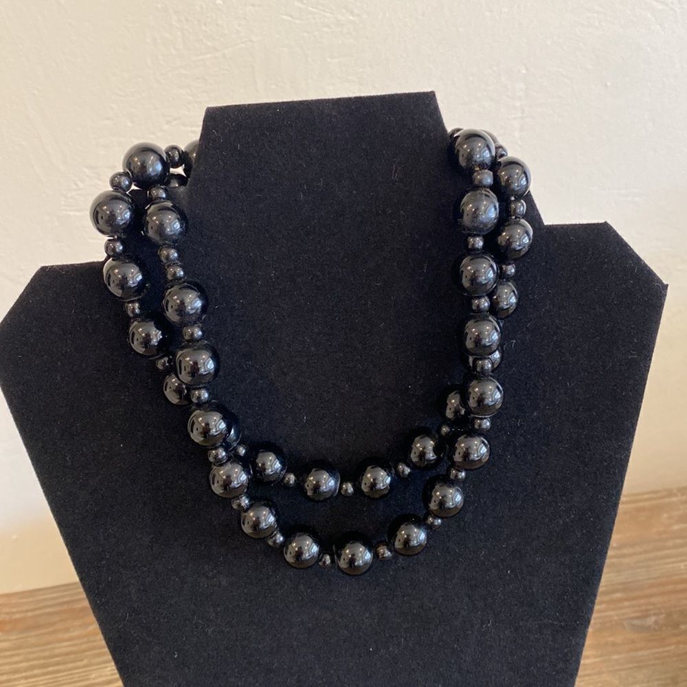 Black glass bead necklace